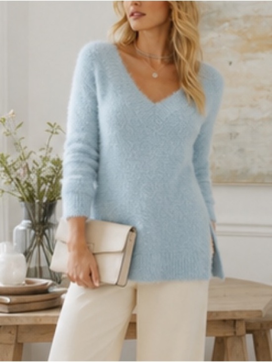 Boston Proper Sweaters - Boston Proper Tunic Sweater powder blue v neck fuzzy cozy excellent Size S